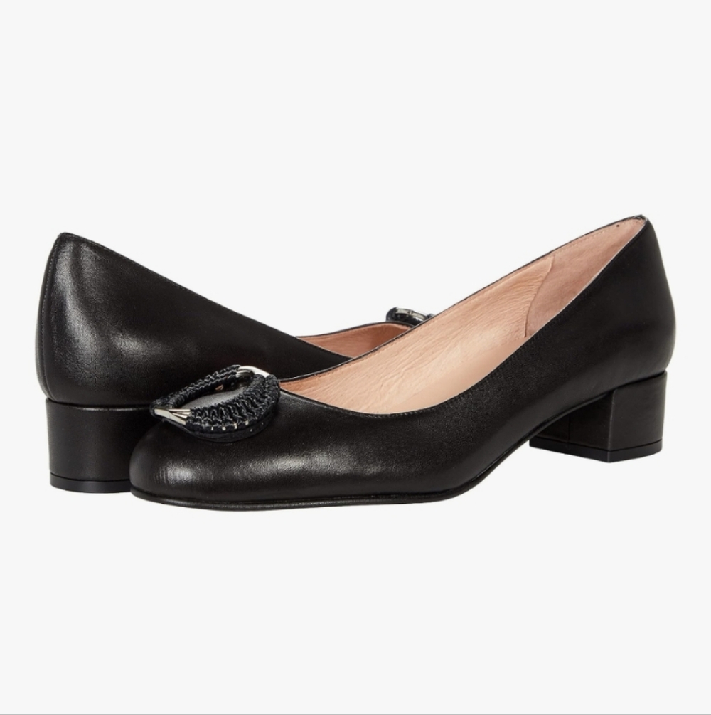 French Sole Black Leather Heels with Silver Accent Size 8